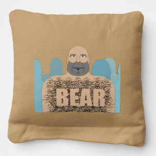 SlipperyJoe's muscular bald bear man stylized cart Cornhole Bags