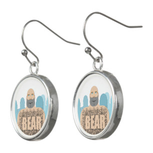 SlipperyJoe's muscular bald bear man stylized cart Earrings