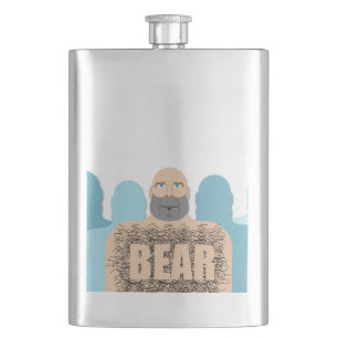 SlipperyJoe's muscular bald bear man stylized cart Flask