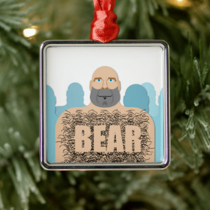 SlipperyJoe's muscular bald bear man stylized cart Metal Ornament