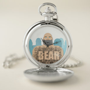 SlipperyJoe's muscular bald bear man stylized cart Pocket Watch
