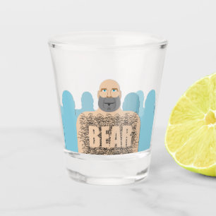 SlipperyJoe's muscular bald bear man stylized cart Shot Glass