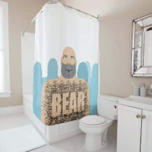 SlipperyJoe's muscular bald bear man stylized cart Shower Curtain