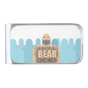 SlipperyJoe's muscular bald bear man stylized cart Silver Finish Money Clip