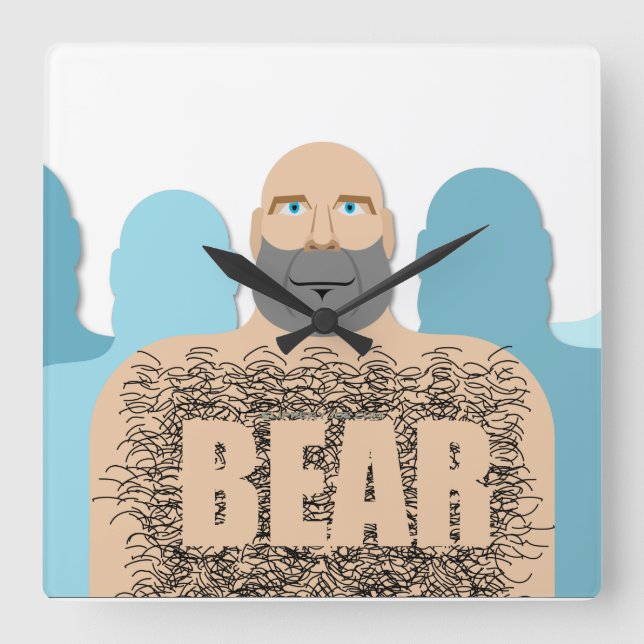 SlipperyJoe's muscular bald bear man stylized cart Square Wall Clock (Front)