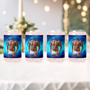SlipperyJoe's muscular bearded man shirtless sixpa Can Glass