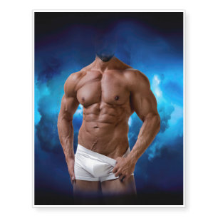 SlipperyJoe's muscular bearded man shirtless sixpa Temporary Tattoos