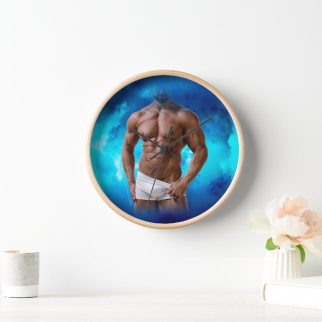 SlipperyJoe's muscular bearded man white underwear Clock (Home)