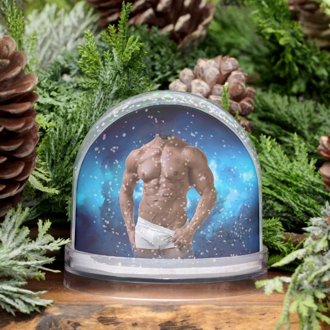 SlipperyJoe's muscular bearded man white underwear Snow Globe (Winter)
