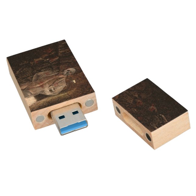 SlipperyJoe's muscular ghost stone dimly lit tunne Wood Flash Drive (Angled)