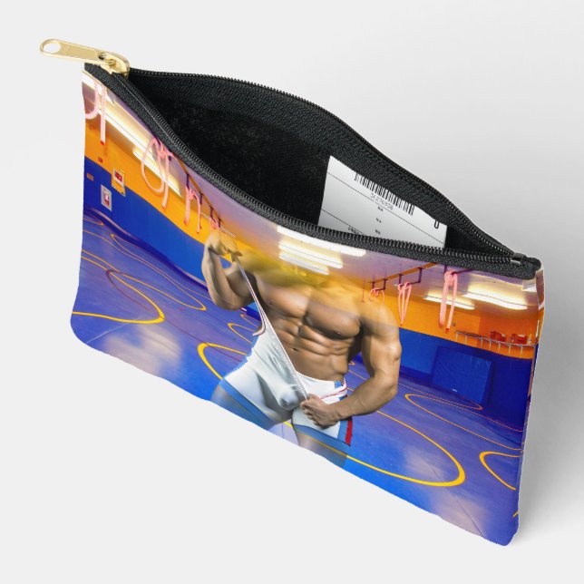 SlipperyJoe's muscular man bulge six-pack gym trai Accessory Pouch (Open)