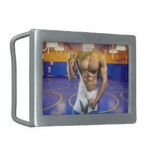 SlipperyJoe's muscular man bulge six-pack gym trai Belt Buckle