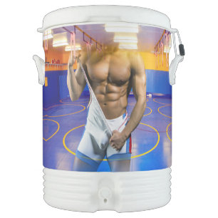 SlipperyJoe's muscular man bulge six-pack gym trai Beverage Cooler