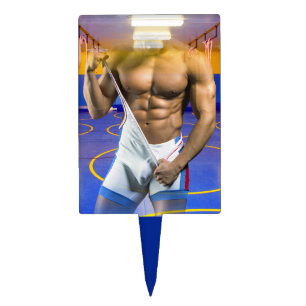 SlipperyJoe's muscular man bulge six-pack gym trai Cake Topper