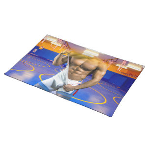 SlipperyJoe's muscular man bulge six-pack gym trai Cloth Placemat