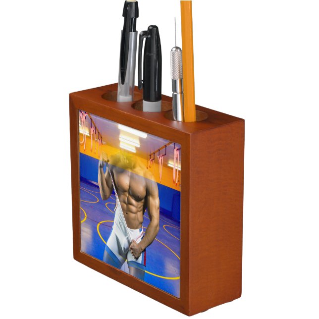 SlipperyJoe's muscular man bulge six-pack gym trai Desk Organizer (In Situ)