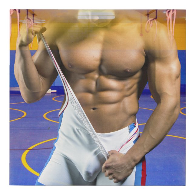 SlipperyJoe's muscular man bulge six-pack gym trai Faux Canvas Print (Front)