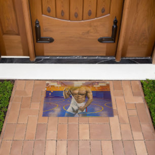 SlipperyJoe's muscular man bulge six-pack gym trai Fiber Doormat