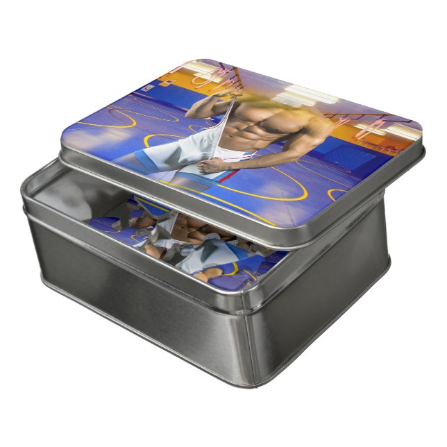 SlipperyJoe's muscular man bulge six-pack gym trai Jigsaw Puzzle (Lid Open)