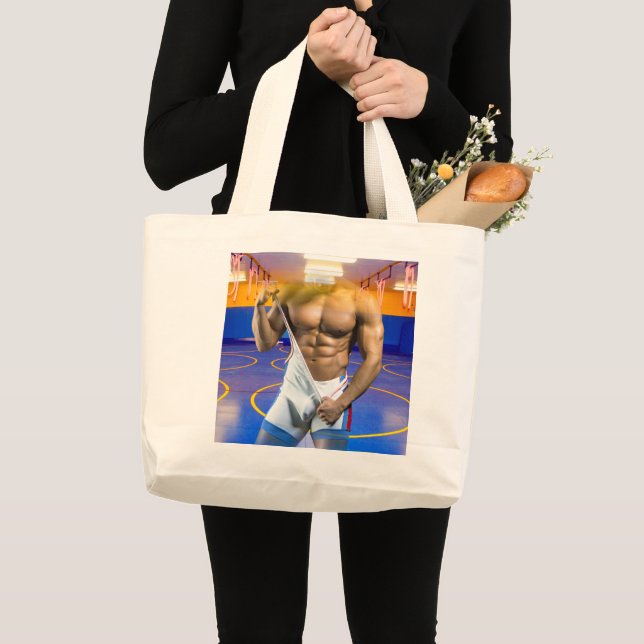 SlipperyJoe's muscular man bulge six-pack gym trai Large Tote Bag (Front (Product))