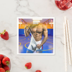 SlipperyJoe's muscular man bulge six-pack gym trai Napkins