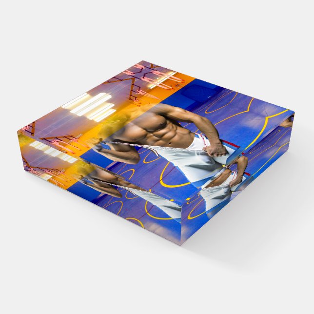 SlipperyJoe's muscular man bulge six-pack gym trai Paperweight (Angled)