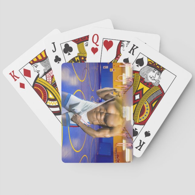 SlipperyJoe's muscular man bulge six-pack gym trai Poker Cards (Back)