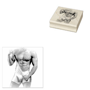 SlipperyJoe's muscular man bulge six-pack gym trai Rubber Stamp