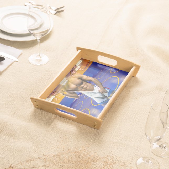 SlipperyJoe's muscular man bulge six-pack gym trai Serving Tray (Front)