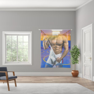SlipperyJoe's muscular man bulge six-pack gym trai Sheer Curtains