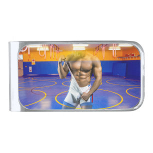 SlipperyJoe's muscular man bulge six-pack gym trai Silver Finish Money Clip