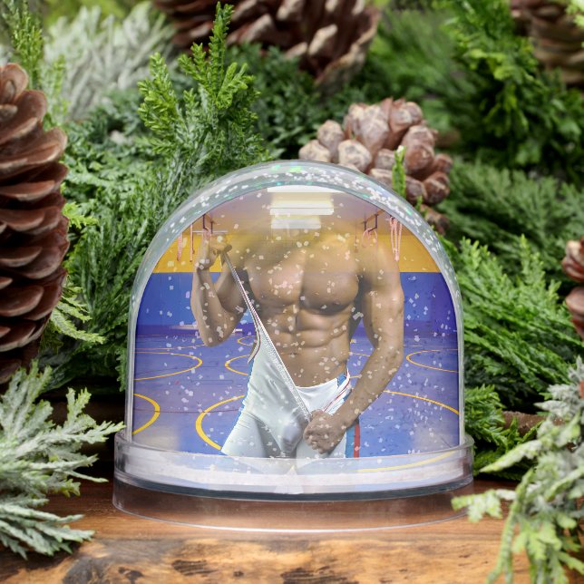 SlipperyJoe's muscular man bulge six-pack gym trai Snow Globe (Winter)