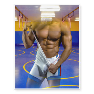 SlipperyJoe's muscular man bulge six-pack gym trai Temporary Tattoos