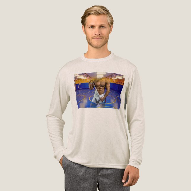 SlipperyJoe's muscular man bulge six-pack gym trai Tri-Blend Shirt (Full Front)