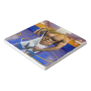 SlipperyJoe's muscular man bulge six-pack gym trai Trivet