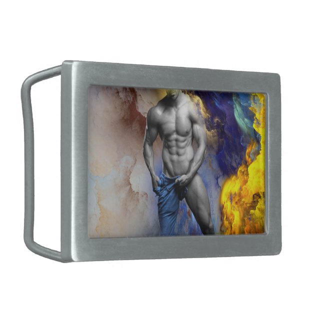 SlipperyJoe's muscular man physique steamy shirtle Belt Buckle (Front Left)
