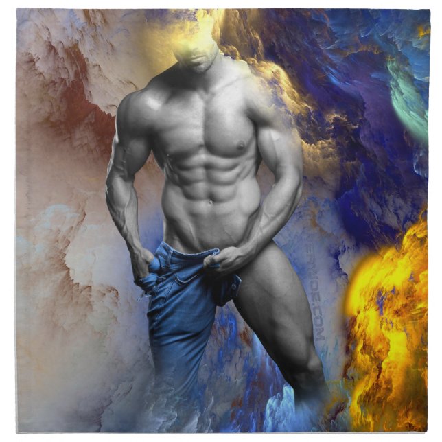 SlipperyJoe's muscular man physique steamy shirtle Cloth Napkin (Front)