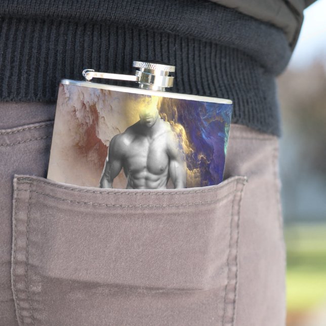 SlipperyJoe's muscular man physique steamy shirtle Flask (In Situ)