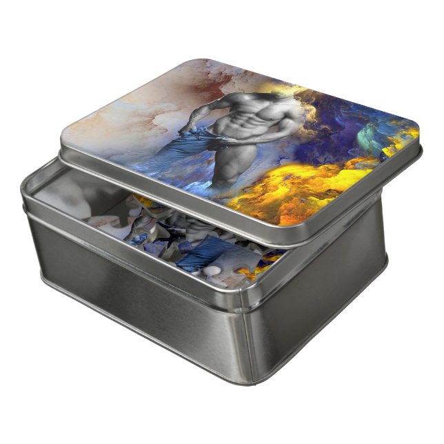 SlipperyJoe's muscular man physique steamy shirtle Jigsaw Puzzle (Lid Open)