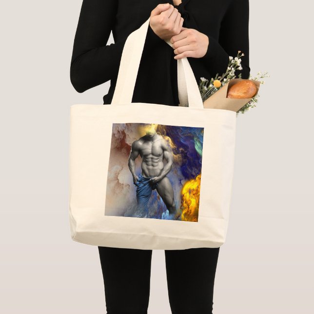 SlipperyJoe's muscular man physique steamy shirtle Large Tote Bag (Front (Product))