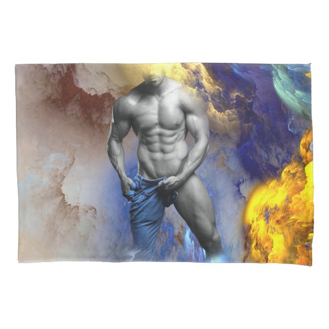 SlipperyJoe's muscular man physique steamy shirtle Pillow Case (Front)