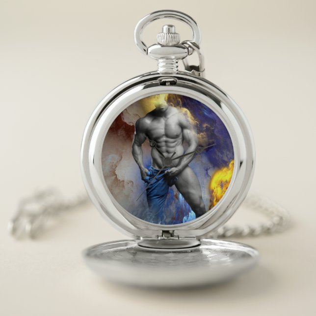 SlipperyJoe's muscular man physique steamy shirtle Pocket Watch (Inside)