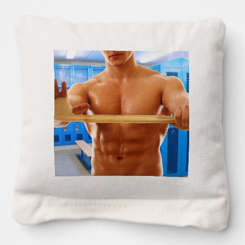 SlipperyJoes muscular man shirtless 6_pack gymnas Cornhole Bags