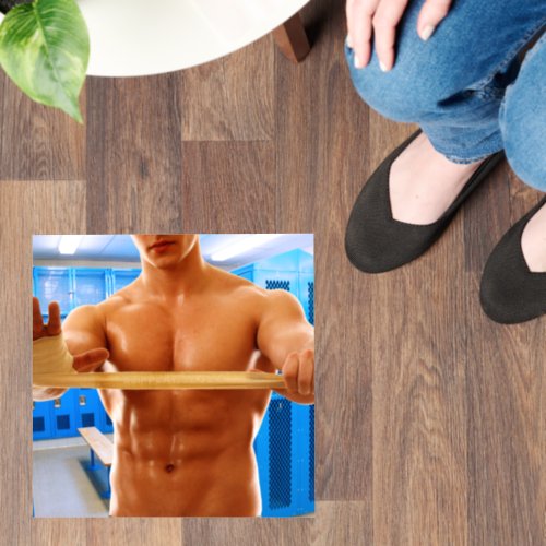 SlipperyJoes muscular man shirtless 6_pack gymnas Floor Decals