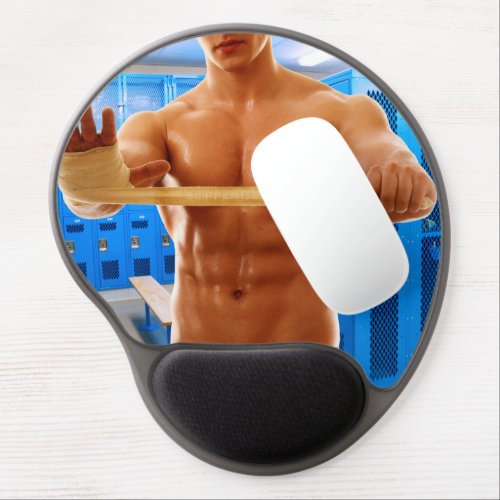 SlipperyJoes muscular man shirtless 6_pack gymnas Gel Mouse Pad