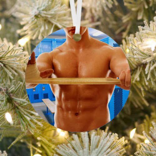 SlipperyJoes muscular man shirtless 6_pack gymnas Metal Ornament
