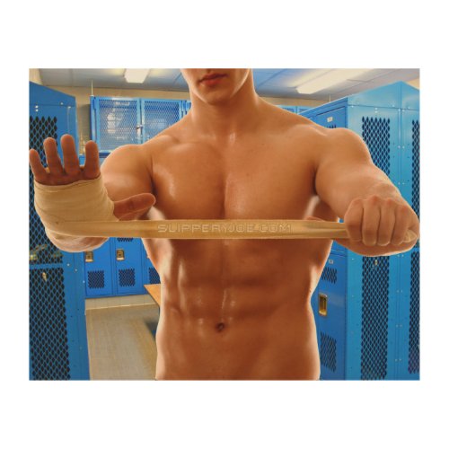 SlipperyJoes muscular man shirtless 6_pack gymnas Wood Wall Art