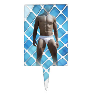 SlipperyJoe's muscular man six-pack abs white unde Cake Topper