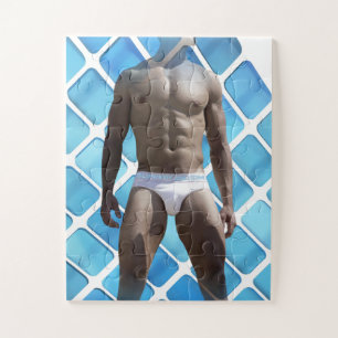 SlipperyJoe's muscular man six-pack abs white unde Jigsaw Puzzle