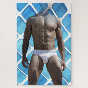 SlipperyJoe's muscular man six-pack abs white unde Jigsaw Puzzle